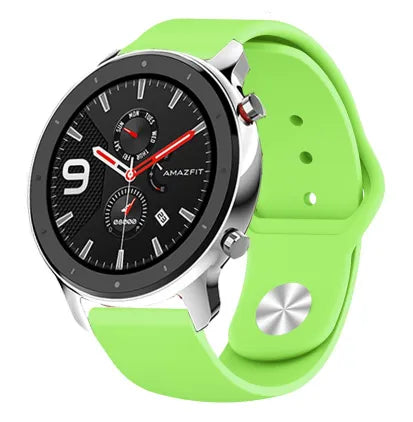 Silicone Sport Strap, light green, on a watch, 3/4 front view