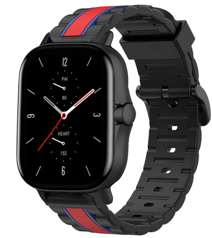 Silicone Special Edition Strap, black/red, on a watch, 3/4 front view
