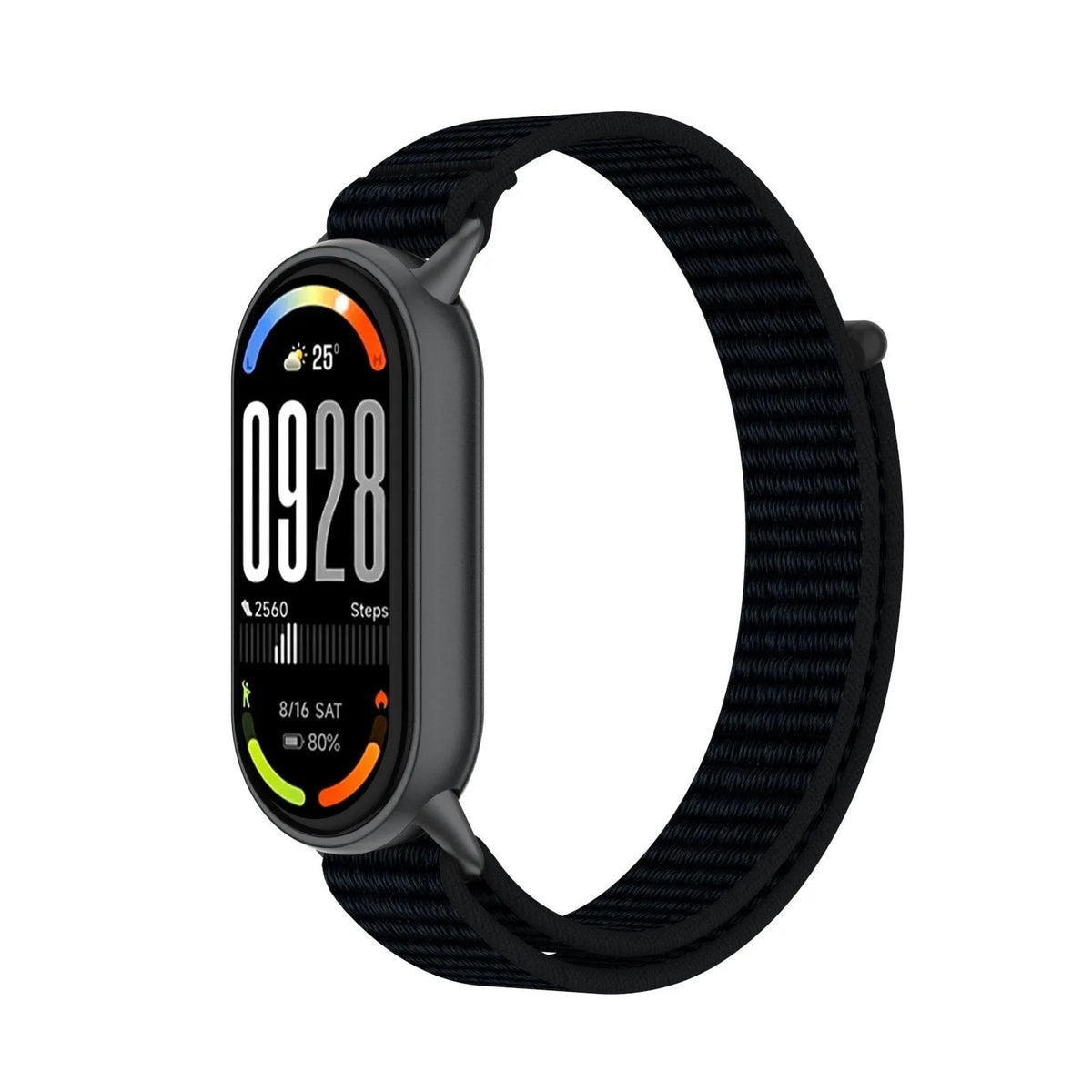 Modern Nylon Strap, black, on a watch, 3/4 front view