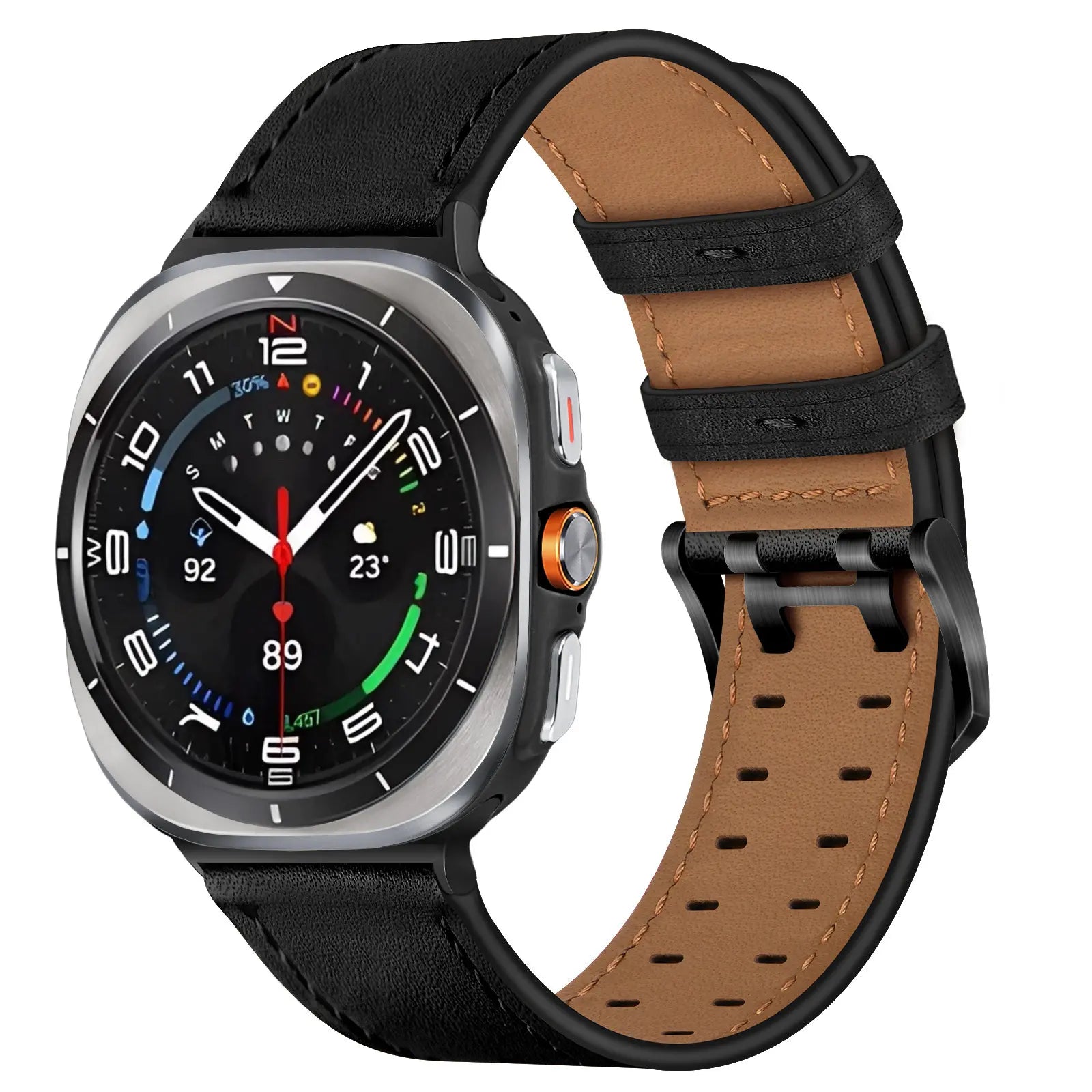 Samsung Galaxy Watch Ultra Double Pin Leather Strap (Black)