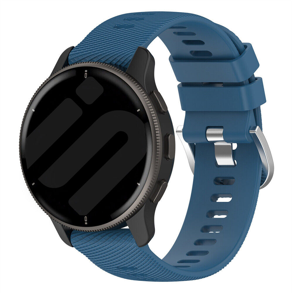 Silicone Strap, blue, on a watch, 3/4 front view