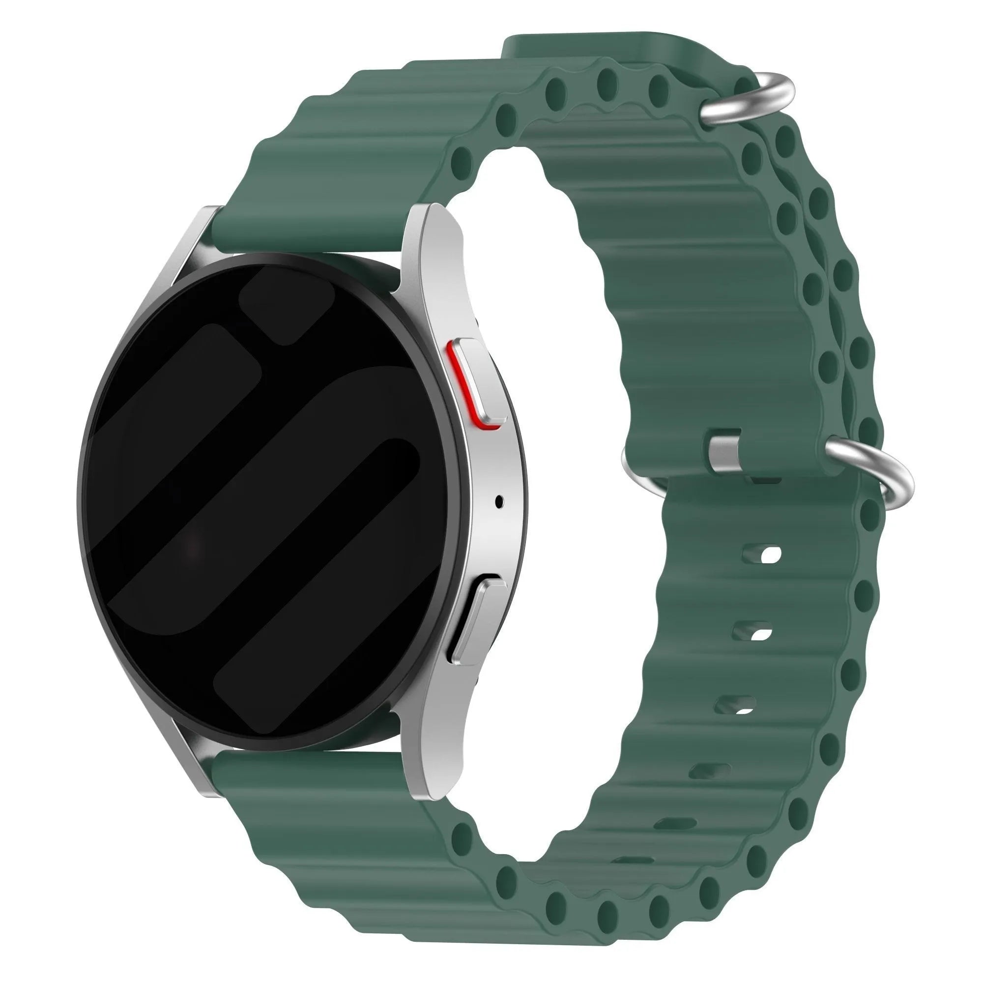Silicone Ocean Strap, dark green, on a watch, 3/4 front view