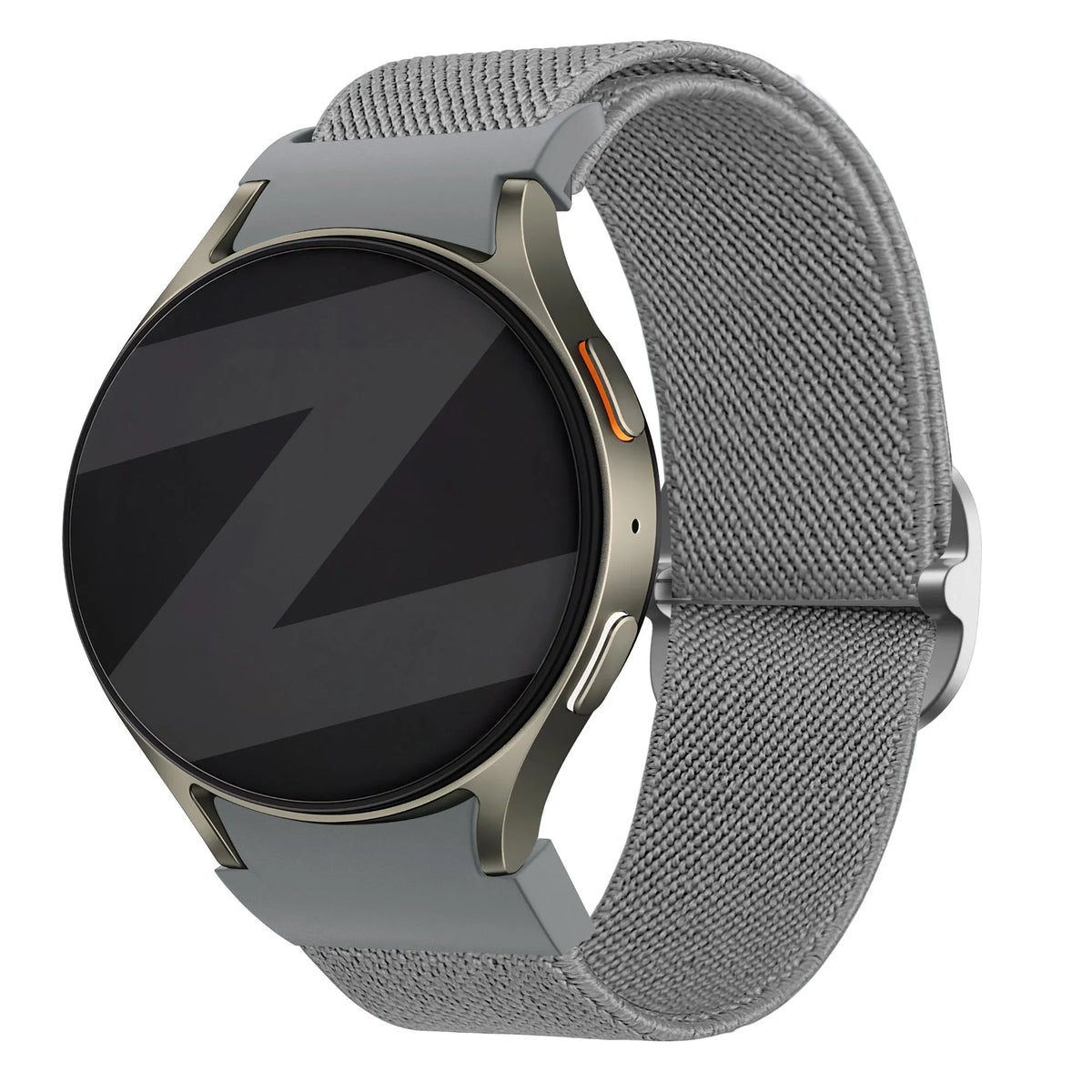 Nylon Elastic Strap 'Easy Fit', grey, on a watch, 3/4 front view