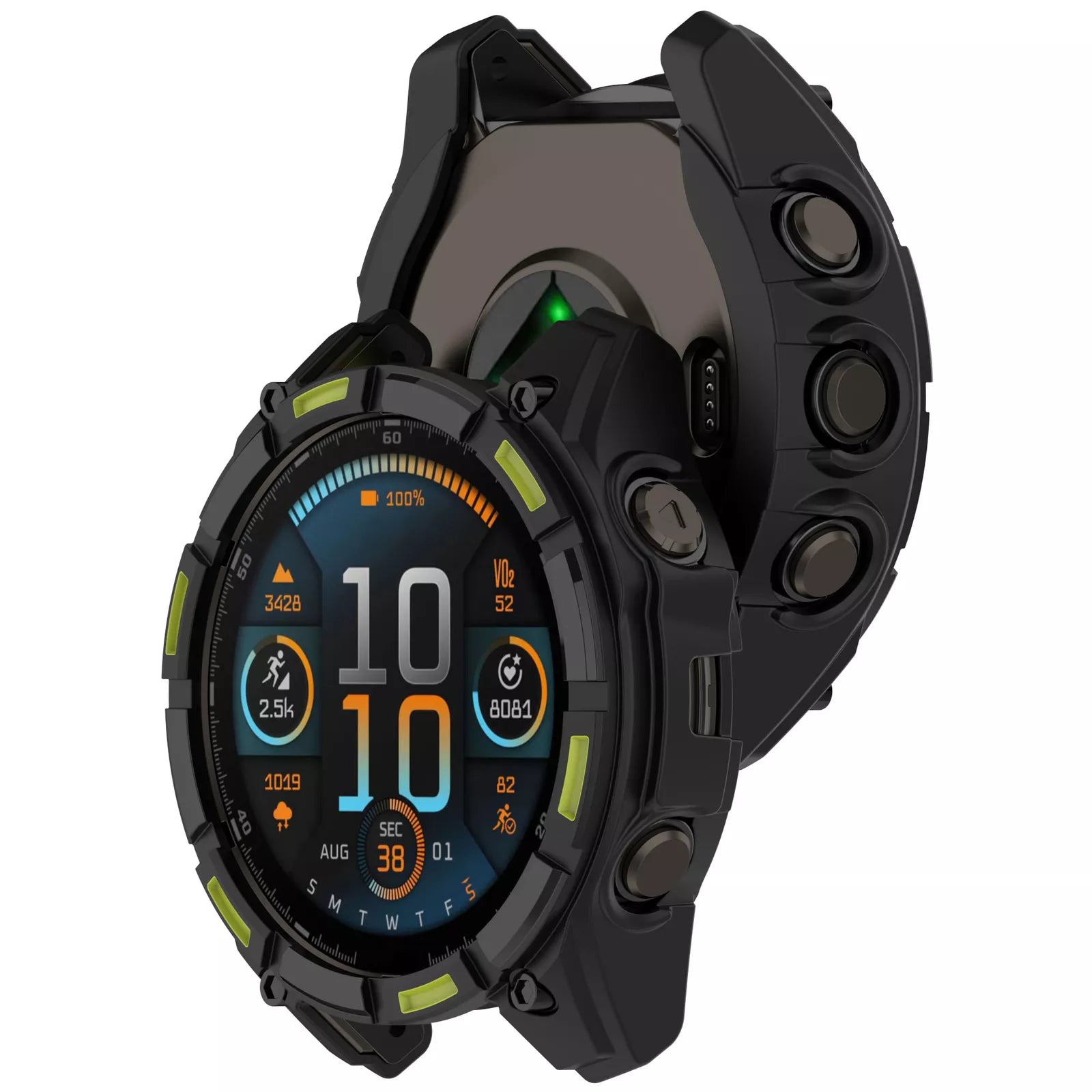 Funda TPU robusta Garmin Fenix 8 - 47mm AMOLED (negra/verde)