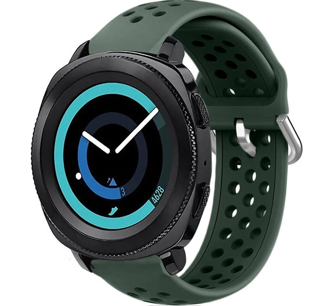 Twill Silicone Strap, army green, on a watch, 3/4 front view