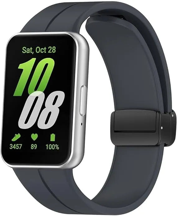 D-Buckle Silicone Strap, dark grey, on a watch, 3/4 front view