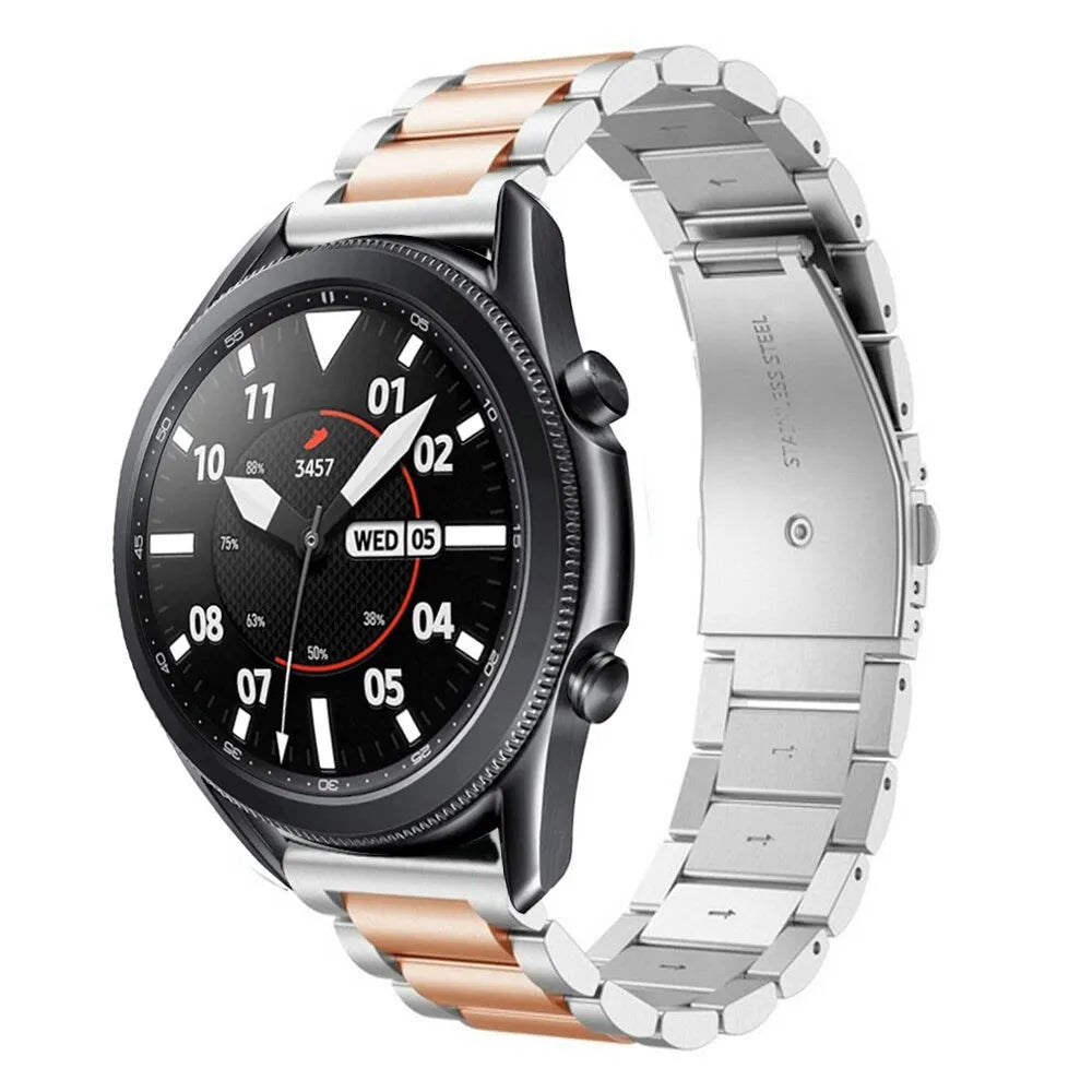 Steel Strap, silver/rose gold, on a watch, 3/4 front view