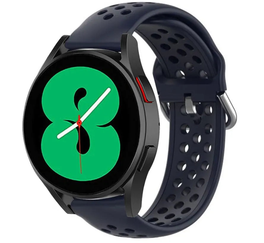 Breathable Silicone Strap, dark blue, on a watch, 3/4 front view