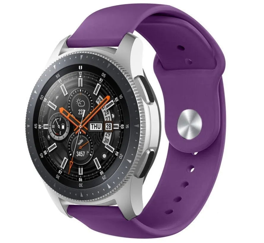 Silicone Sport Strap, purple, on a watch, 3/4 front view