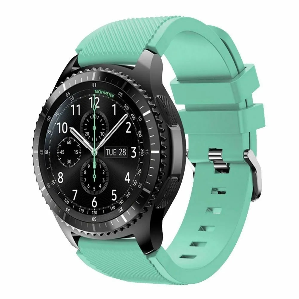 Twill Silicone Strap, aqua, on a watch, 3/4 front view