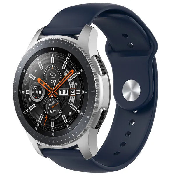 Silicone Sport Strap, dark blue, on a watch, 3/4 front view