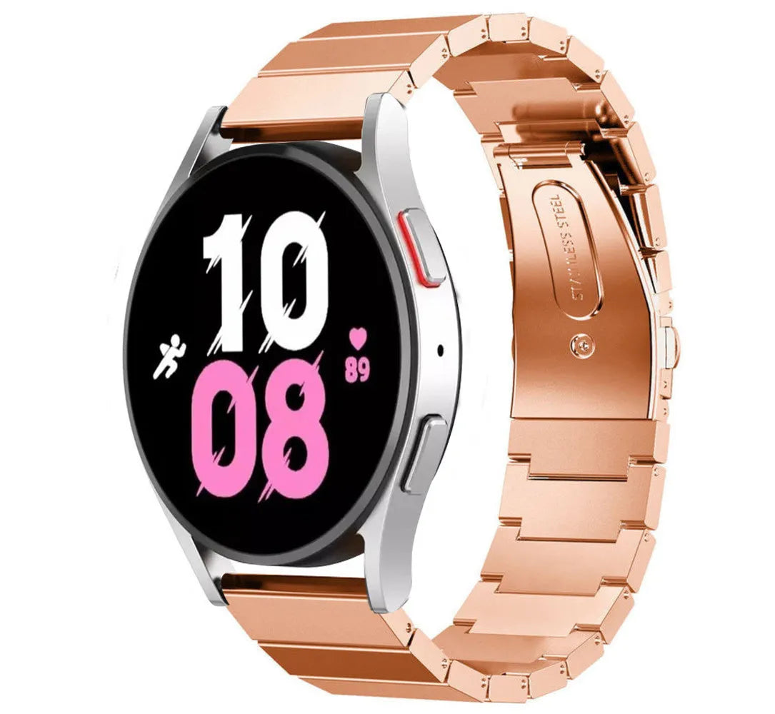 Premium Metal Strap, rose gold, on a watch, 3/4 front view