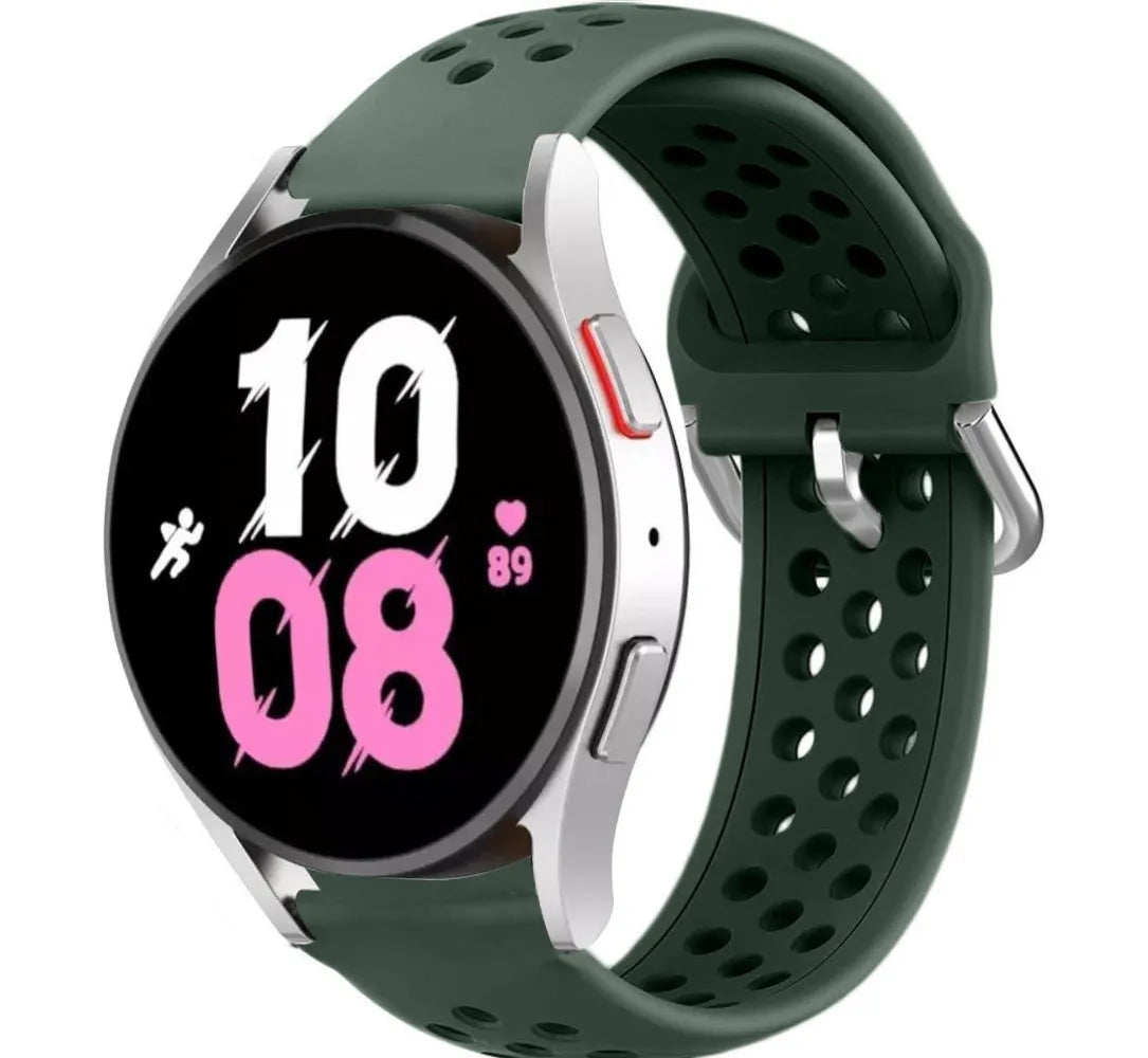 Breathable Silicone Strap, army green, on a watch, 3/4 front view