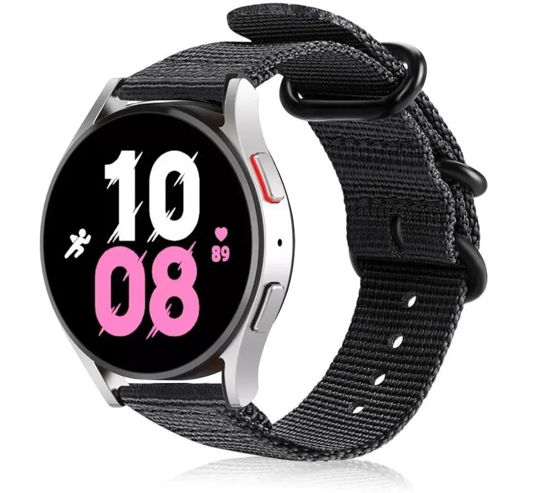 Nylon Buckle Strap, black, on a watch, 3/4 front view