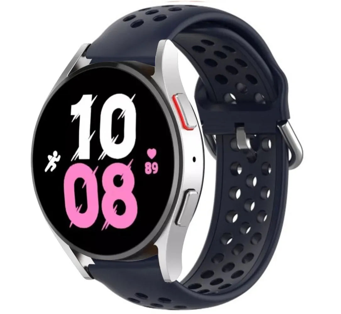 Breathable Silicone Strap, dark blue, on a watch, 3/4 front view