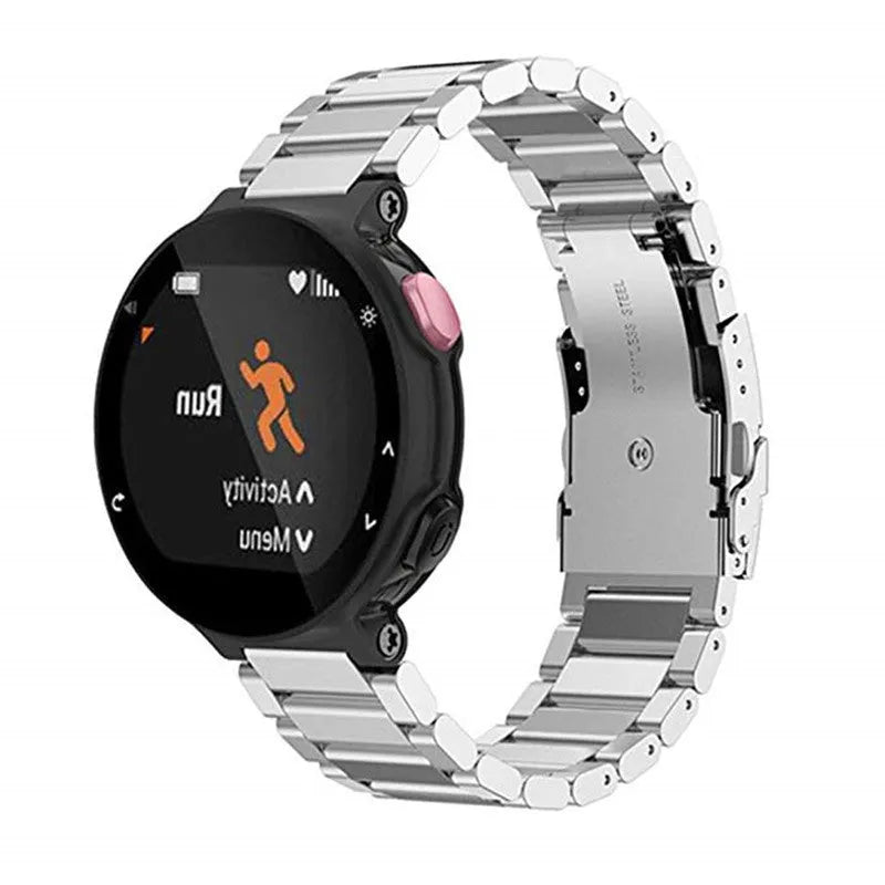 Steel Strap, silver, on a watch, 3/4 front view