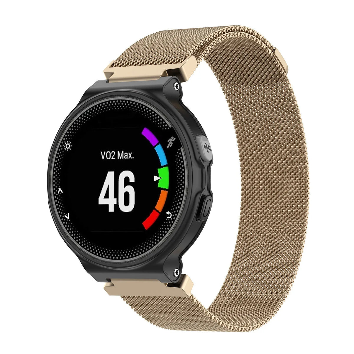 Milanese Strap, champagne, on a watch, 3/4 front view