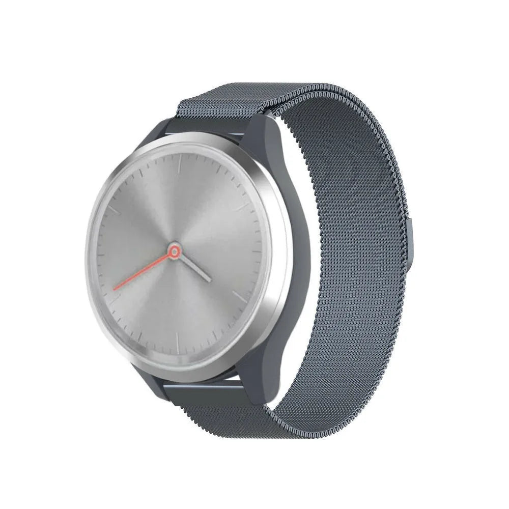 Milanese Strap, grey, on a watch, 3/4 front view