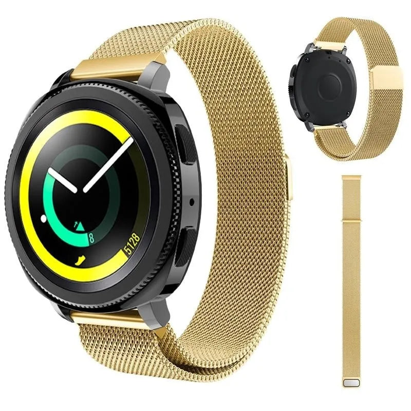 Milanese Strap, gold, on a watch, 3/4 front view