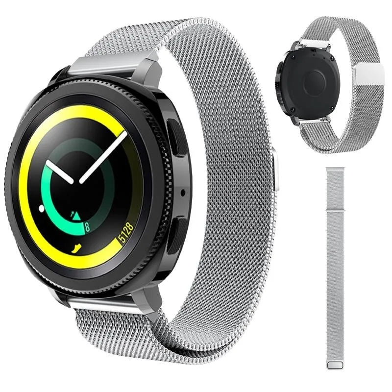 Milanese Strap, silver, on a watch, 3/4 front view