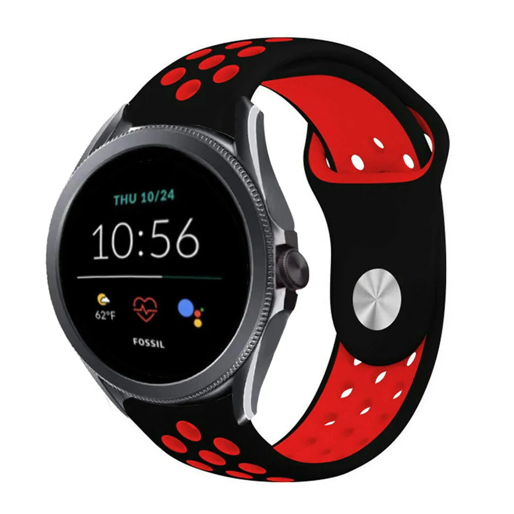 Silicone Sport Strap, black/red, on a watch, 3/4 front view