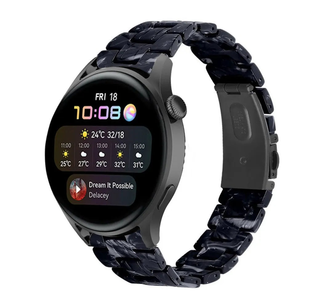 Metal Resin Strap, black/white, on a watch, 3/4 front view