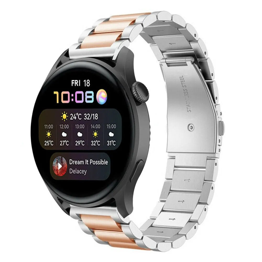 Steel Strap, silver/rose gold, on a watch, 3/4 front view