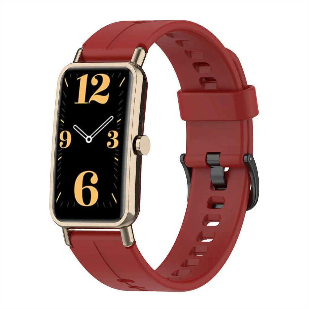 Silicone Strap, red, on a watch, 3/4 front view