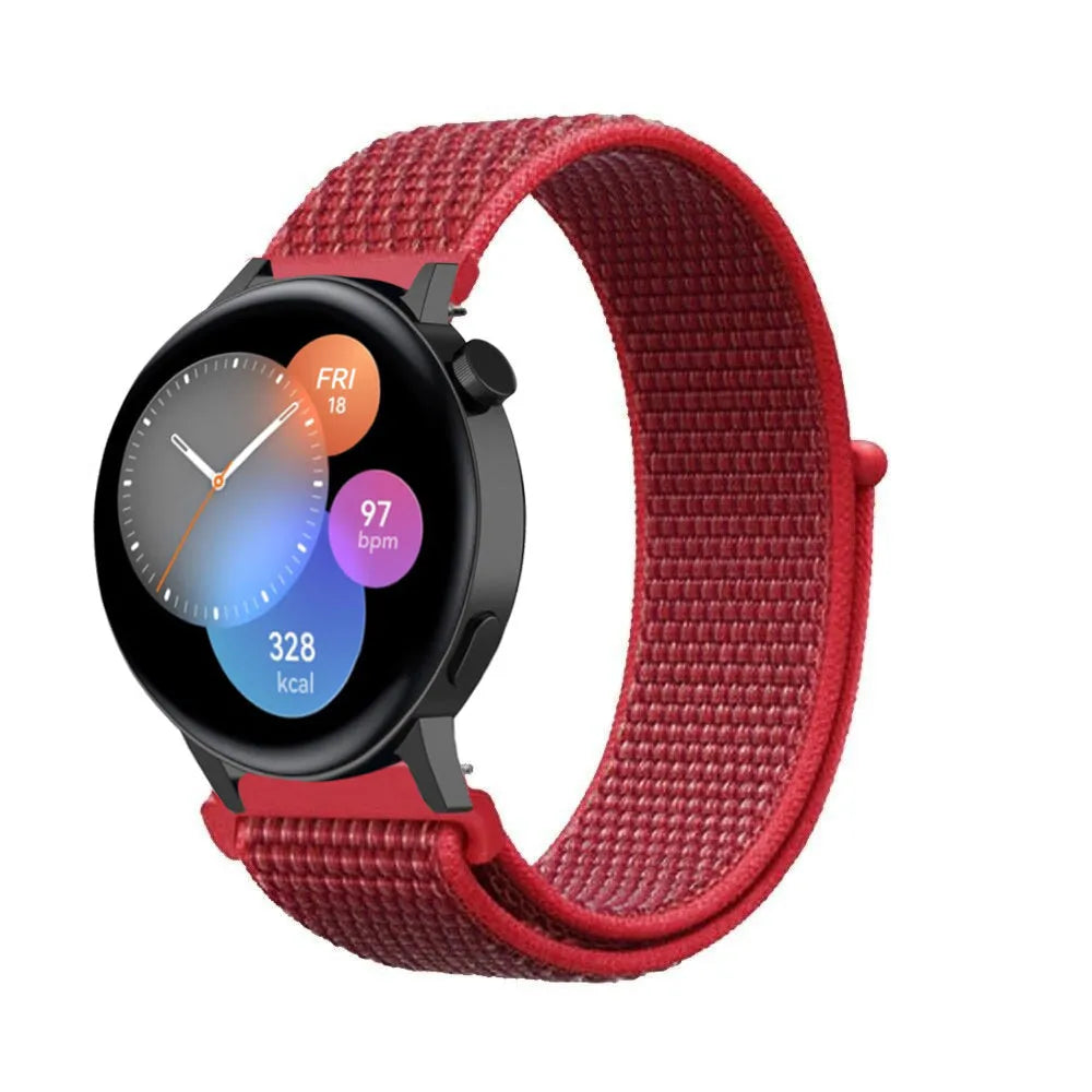 Nylon Strap, red, on a watch, 3/4 front view