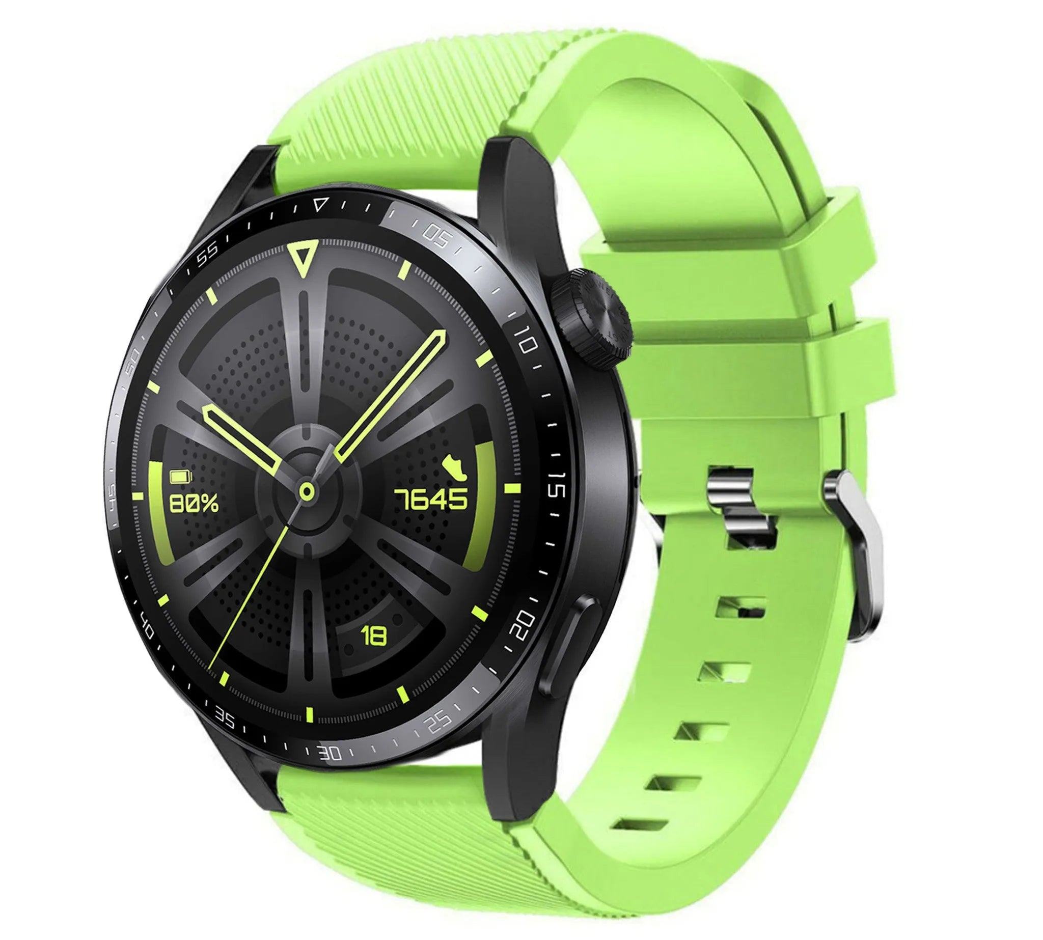 Twill Silicone Strap, light green, on a watch, 3/4 front view