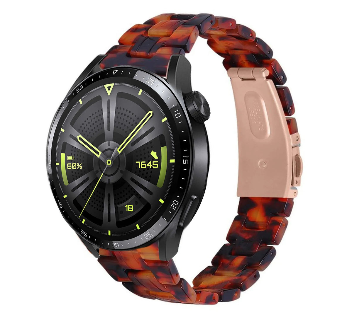 Metal Resin Strap, lava, on a watch, 3/4 front view