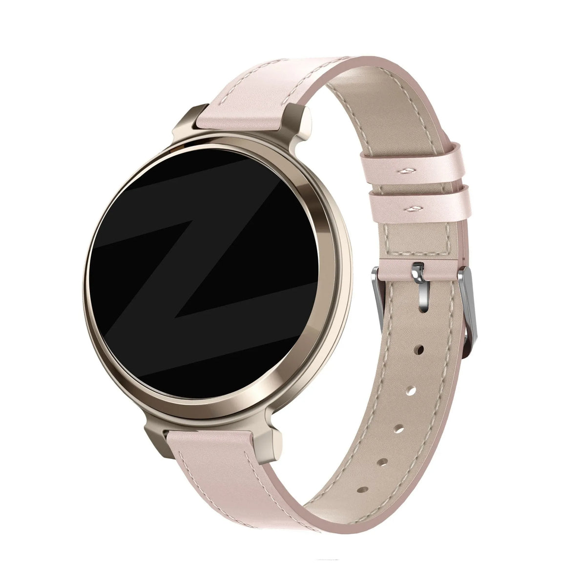 Leather Strap 'Classic', pink, on a watch, 3/4 front view