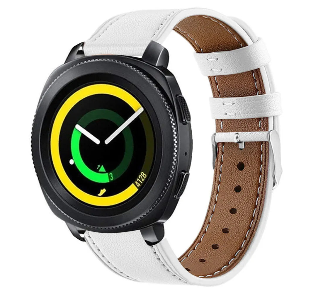 Modern Leather Strap, white, on a watch, 3/4 front view