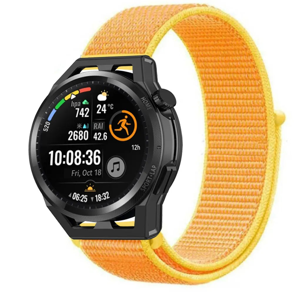 Nylon Strap, light yellow, on a watch, 3/4 front view