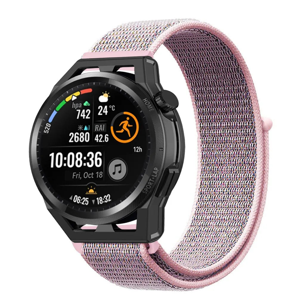 Nylon Strap, pink sand, on a watch, 3/4 front view