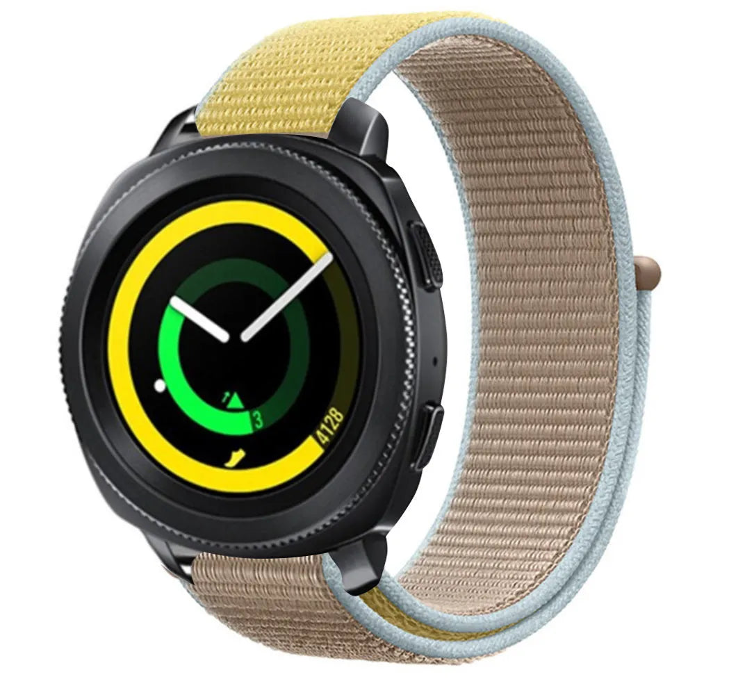 Nylon Strap, camel, on a watch, 3/4 front view