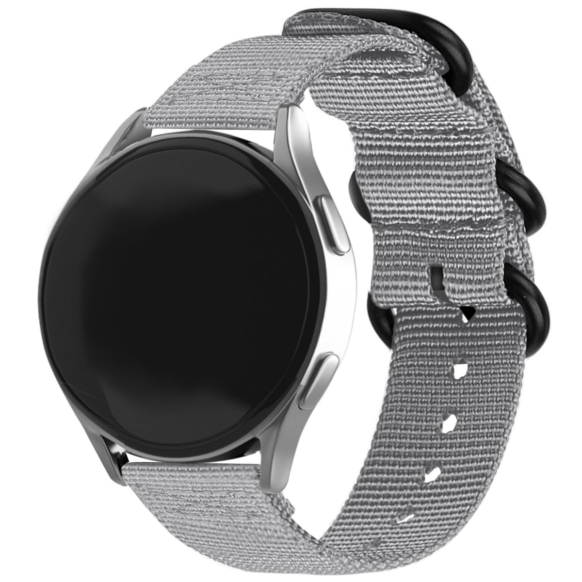 Nylon Buckle Strap, grey, on a watch, 3/4 front view
