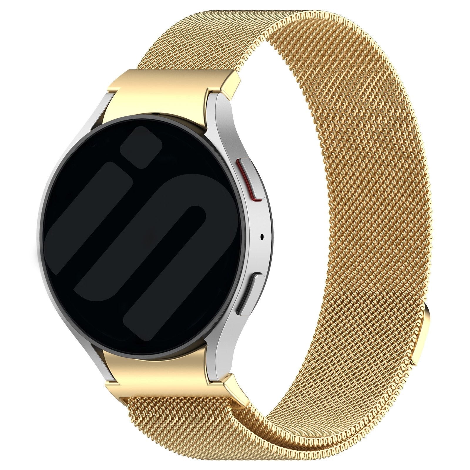 Milanese Strap 'One Push', gold, on a watch, 3/4 front view