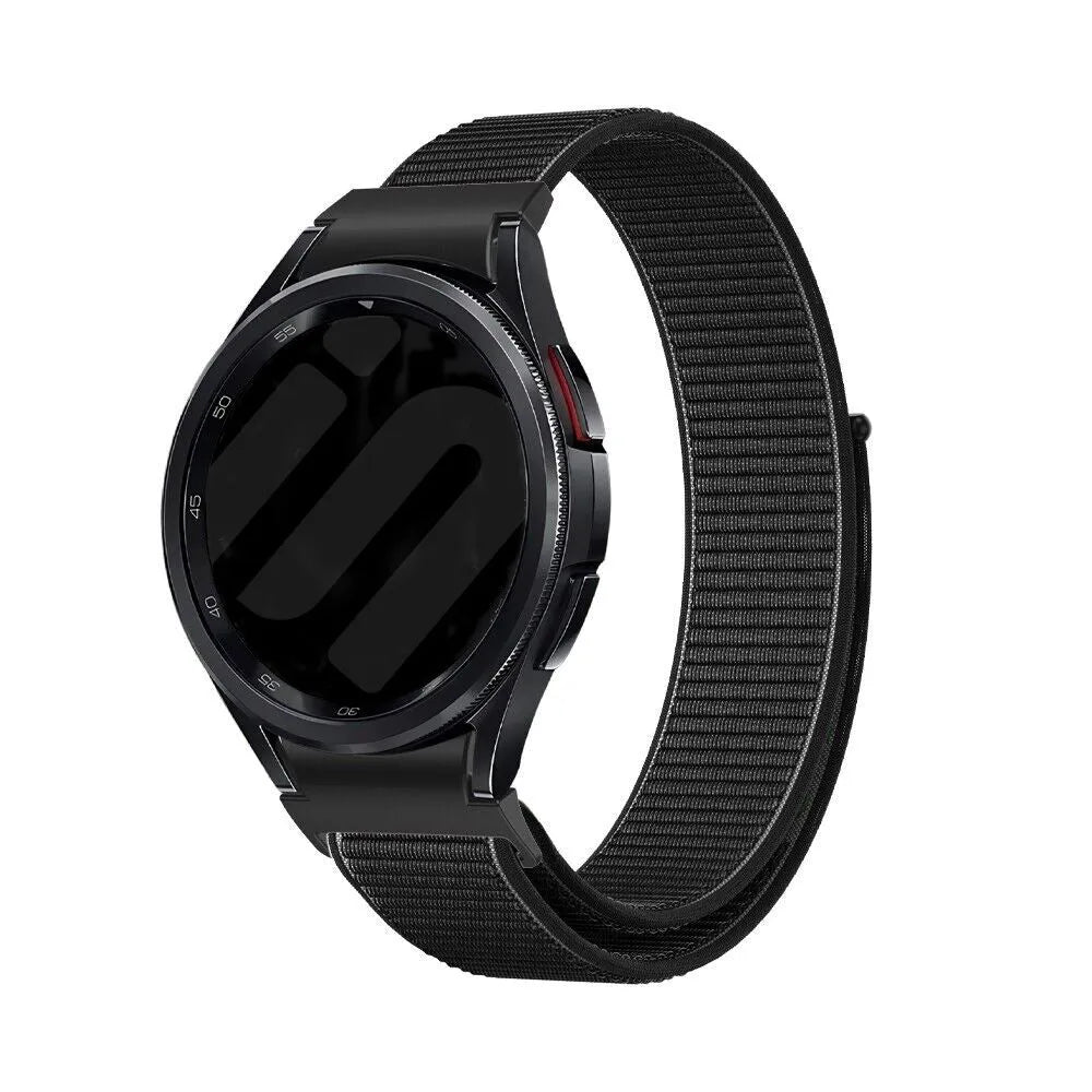 Nylon Strap 'One Push', black, on a watch, 3/4 front view
