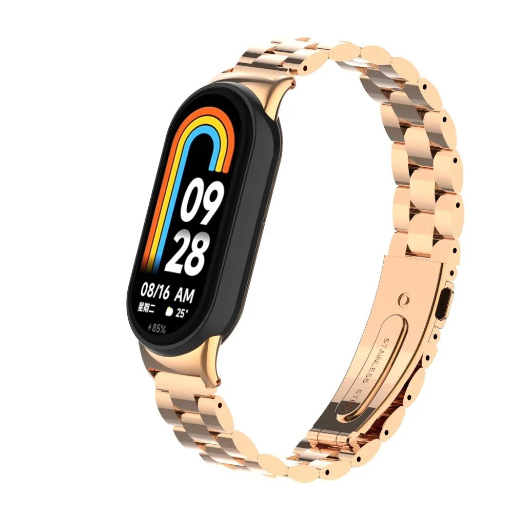 Steel Strap, rose gold, on a watch, 3/4 front view