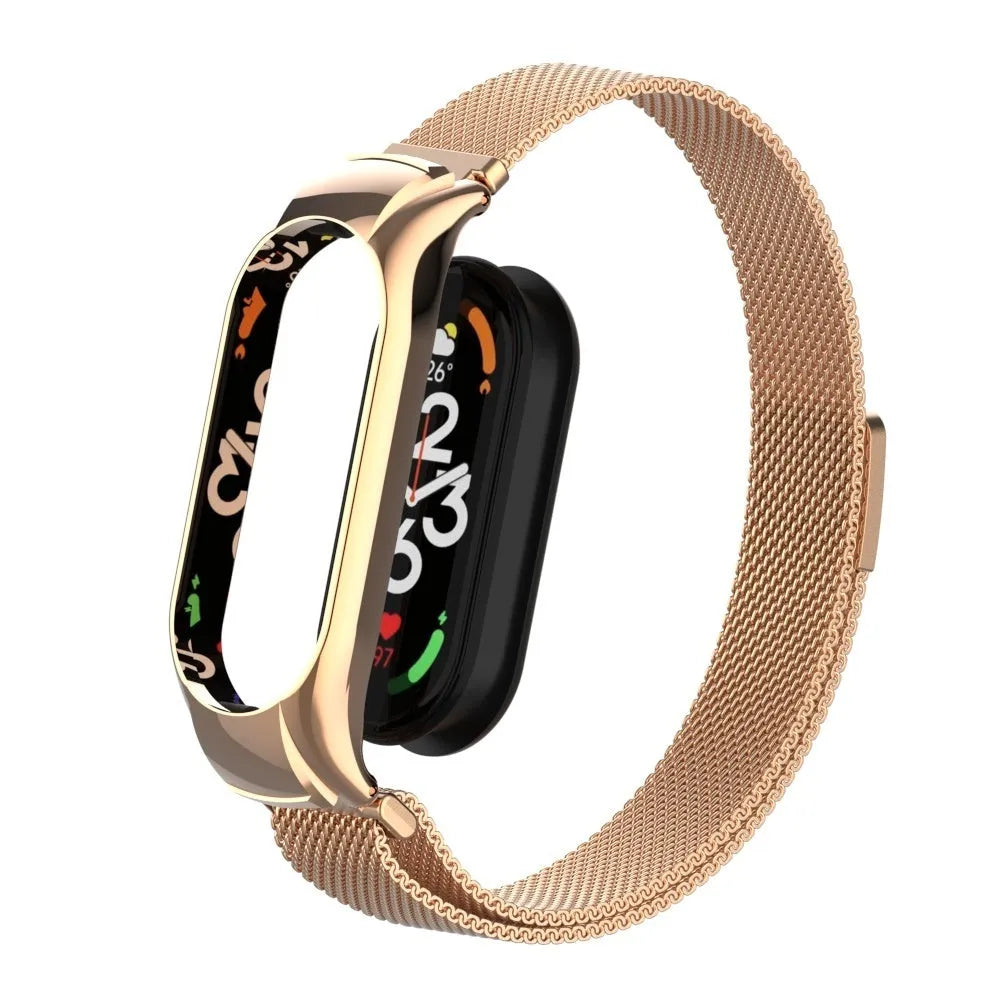 Milanese Strap, rose gold, on a watch, 3/4 front view