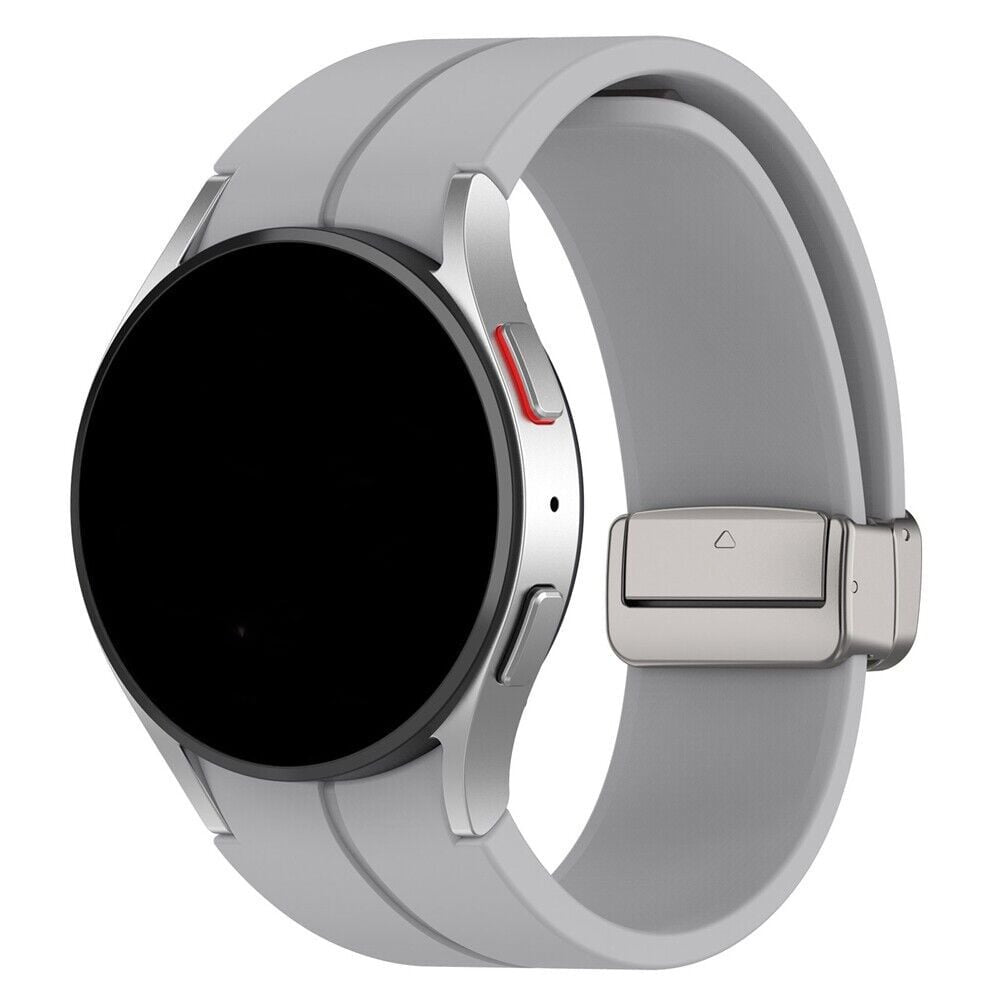 Silicone Magnetic Sport Strap, grey, on a watch, 3/4 front view