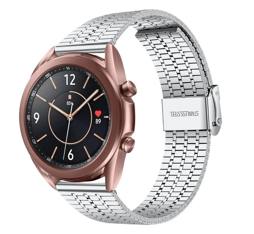 Fine Steel Strap, silver, on a watch, 3/4 front view