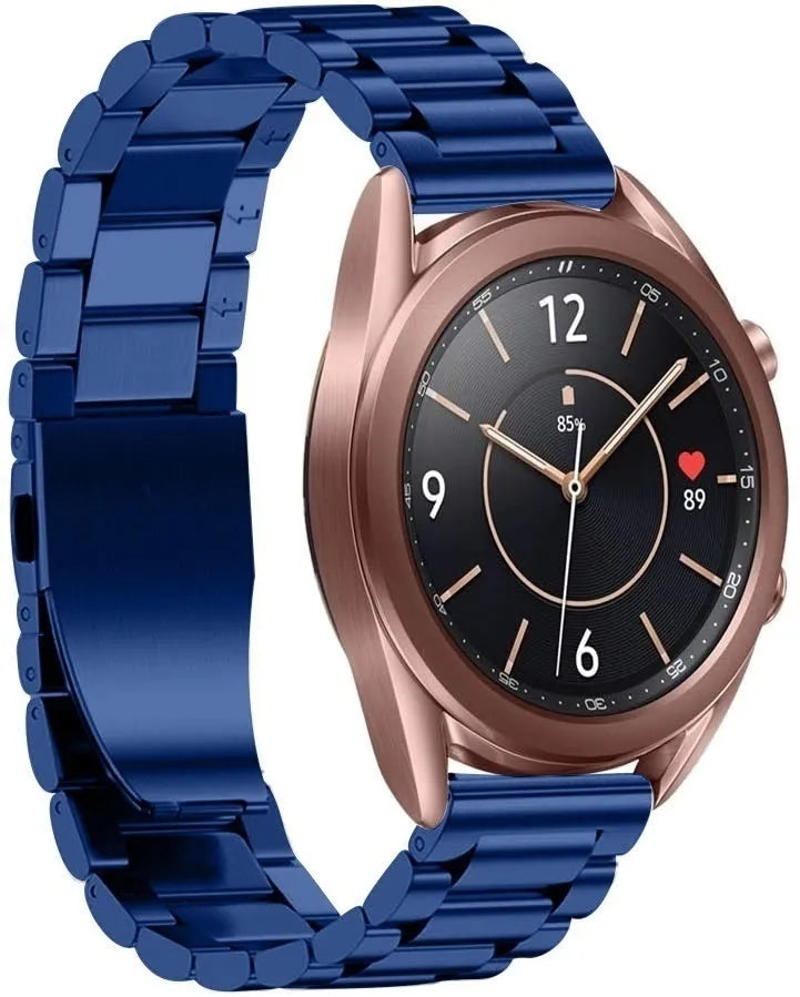 Steel Strap, blue, on a watch, 3/4 front view