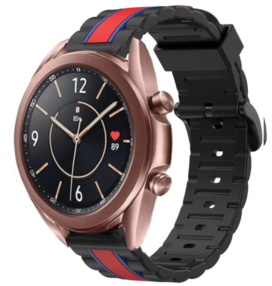Silicone Special Edition Strap, black/red, on a watch, 3/4 front view