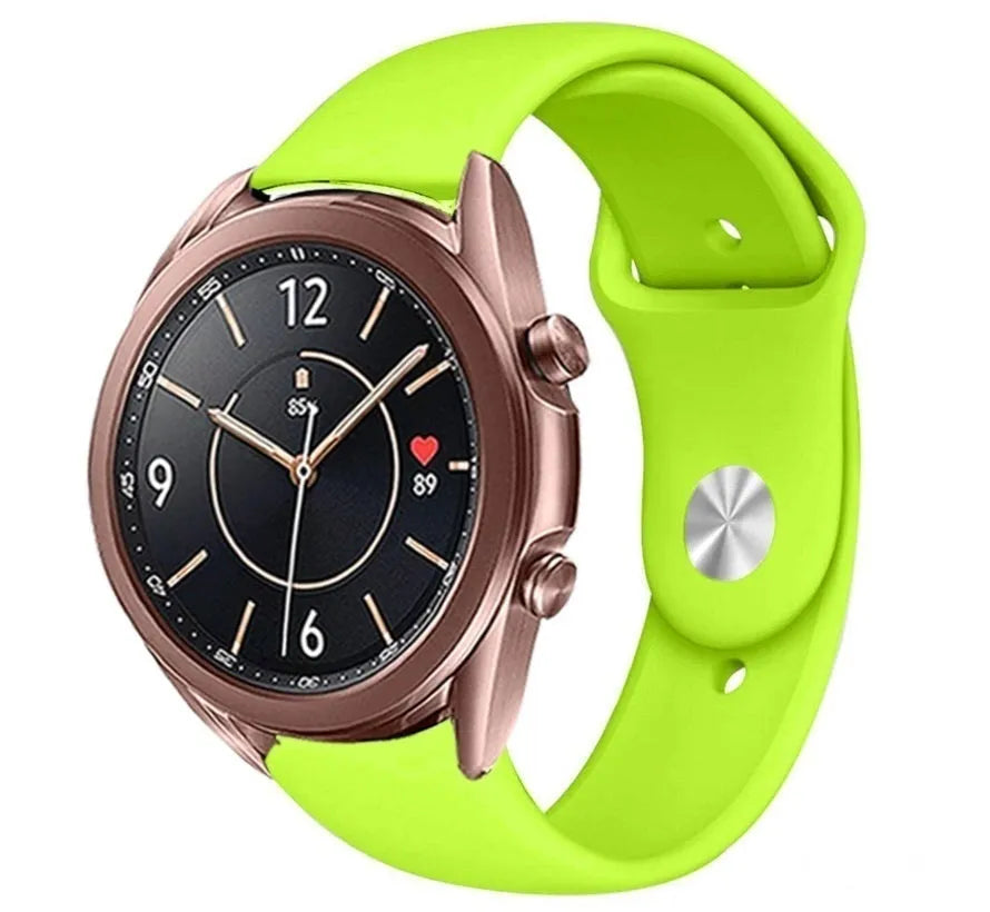 Silicone Sport Strap, light green, on a watch, 3/4 front view