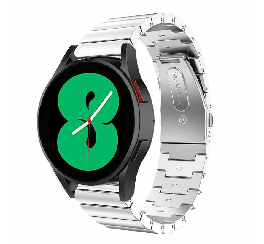 Premium Metal Strap, silver, on a watch, 3/4 front view