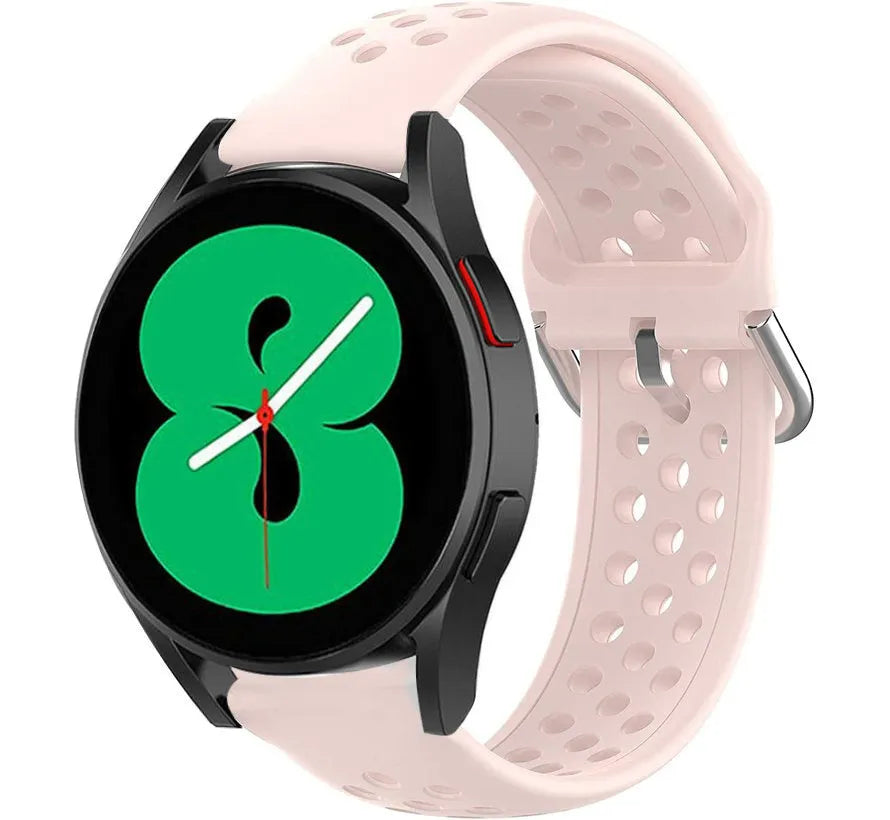 Breathable Silicone Strap, pink, on a watch, 3/4 front view