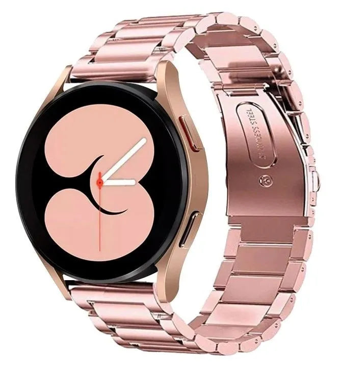 Steel Strap, pink, on a watch, 3/4 front view