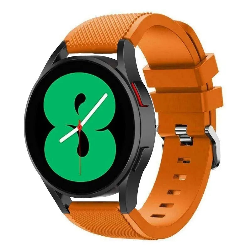 Twill Silicone Strap, orange, on a watch, 3/4 front view